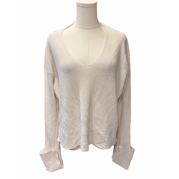 Helmut Lang V-Neck Relaxed Knit Sweater in Ivory - Picture 2 of 7